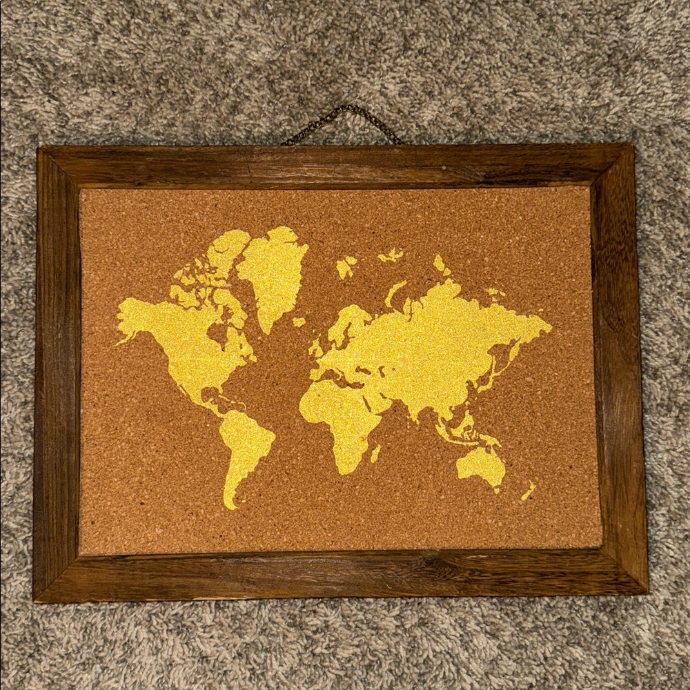 World map cork board framed home decor wood frame gold map